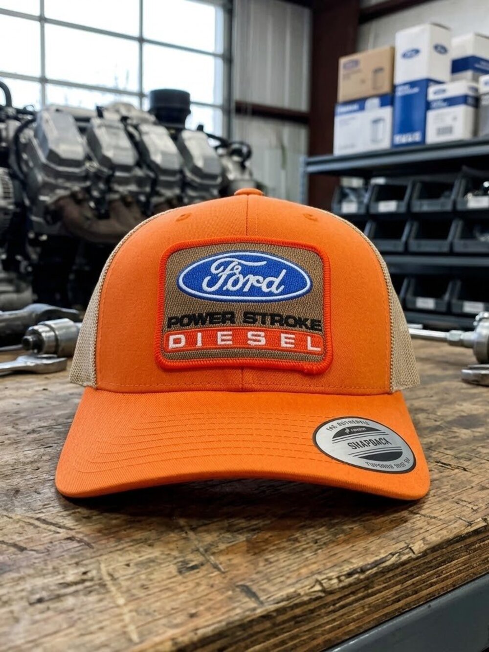 Ford Power Stroke Diesel Patch Orange Khaki Yupoong Trucker Snapback Hat F150 US